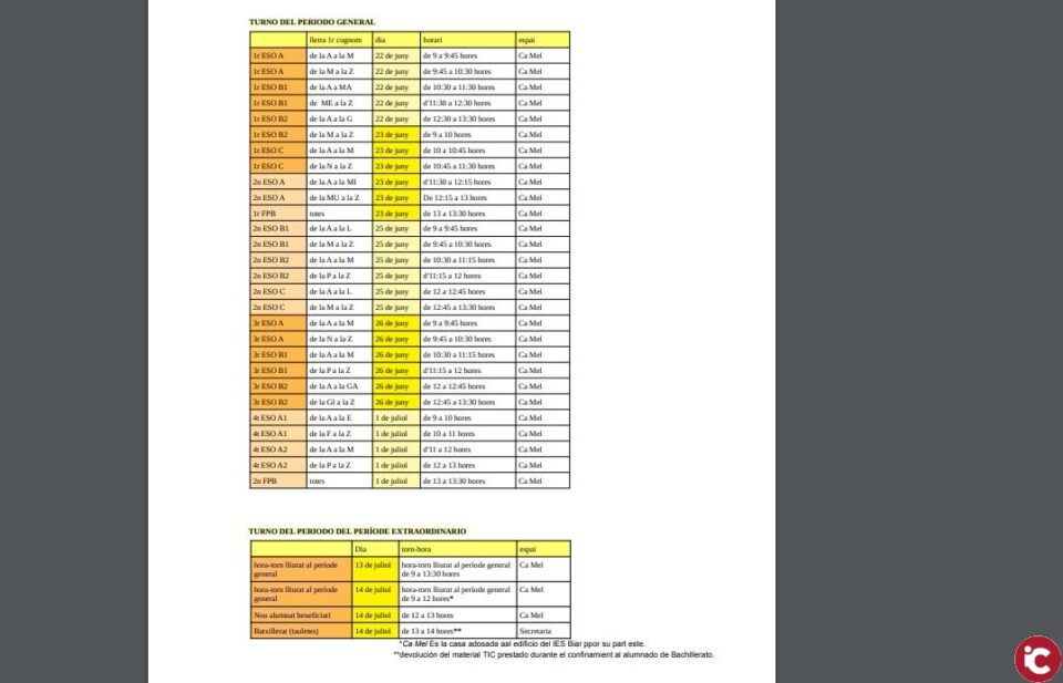 Devolución de libros del Banc de Llibres del Curs 2019-2020 y de Tablets prestadas durante el confinamiento 2020