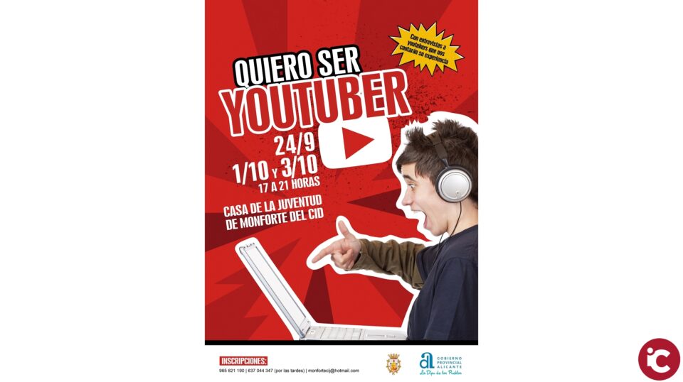 Monforte del Cid contará con el curso Quiero ser youtuber patrocinado por Diputación Provincial de Alicante