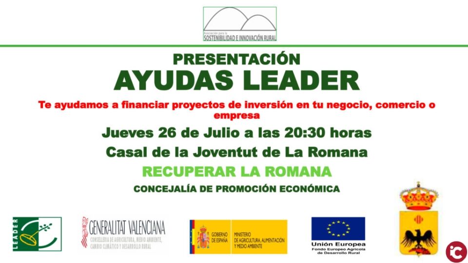 Este Jueves se informará de las ayudas a proyectos para Mejorar La Romana subvencionados por las ayudas europeas LEADER