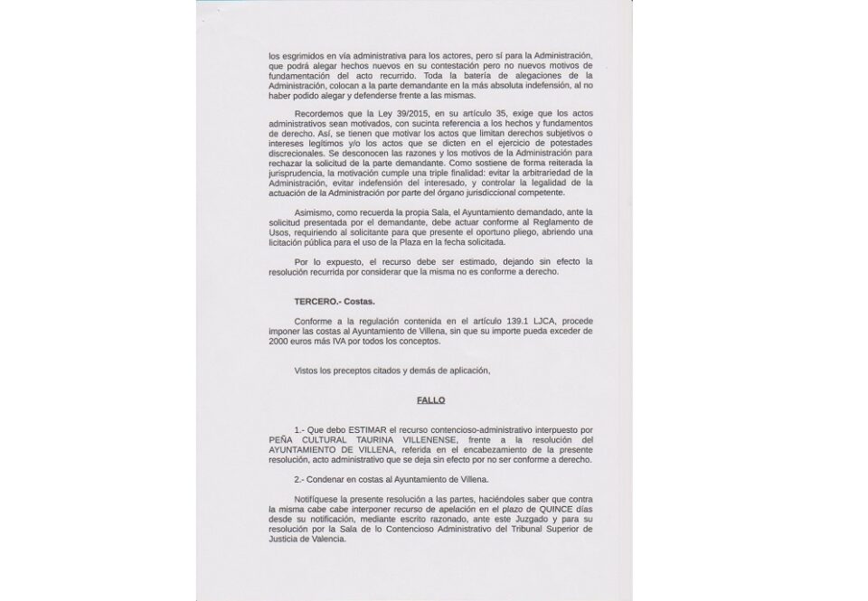 Francisco Javier Esquembre comenta la última sentencia con motivo del uso de la Plaza de Toros por parte de la Peña Taurina Villenense