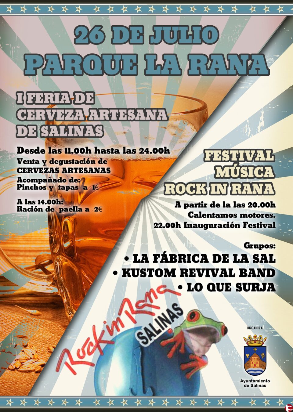 Tres grupos participan mañana en el Rock In Rana en Salinas que celebra también la I Feria de Cerveza Artesana